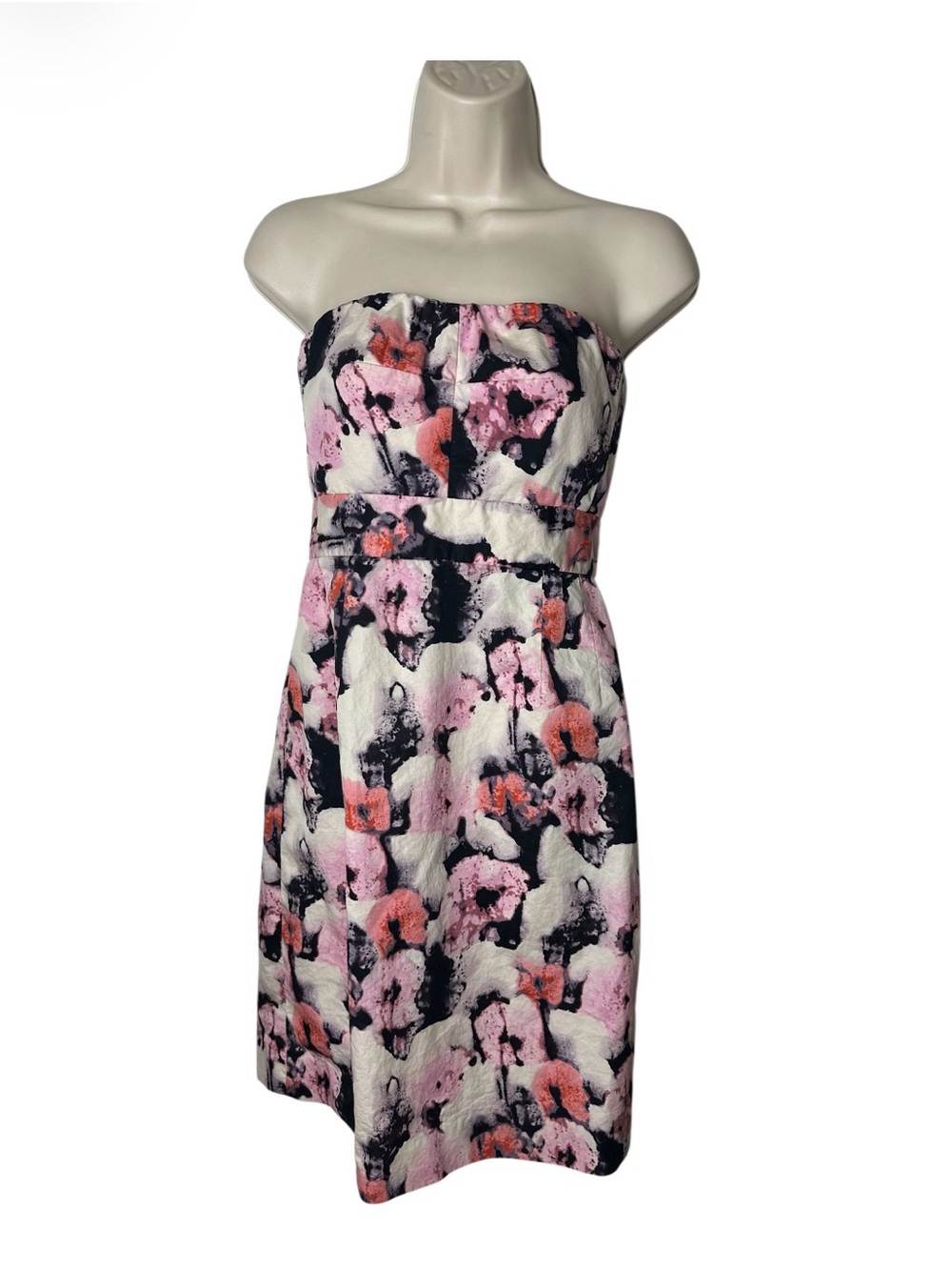 J. Crew Strapless Floral A-Line Dress in Pink, Black, White